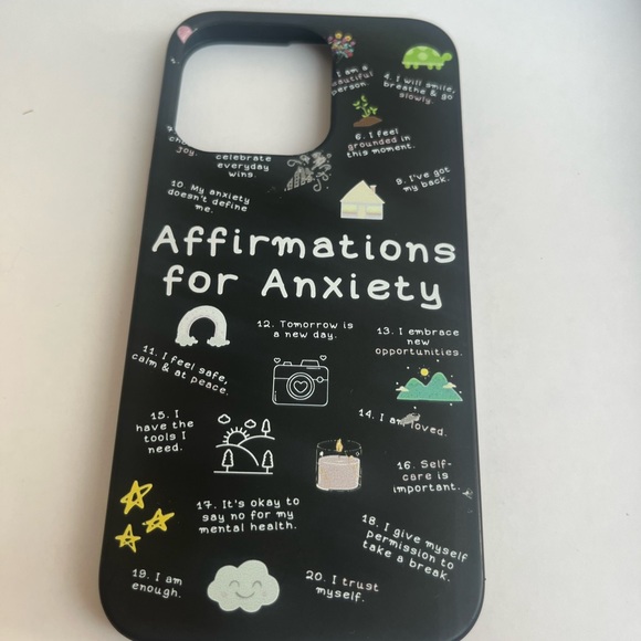 iPhone 13 Pro phone case. Affirmations for Anxiety and cute little doodles. - Picture 2 of 2